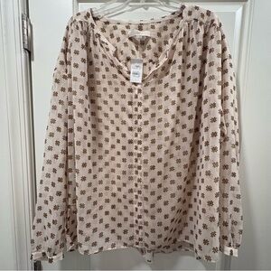 LOFT Light Pink Blouse with Brown Floral Print